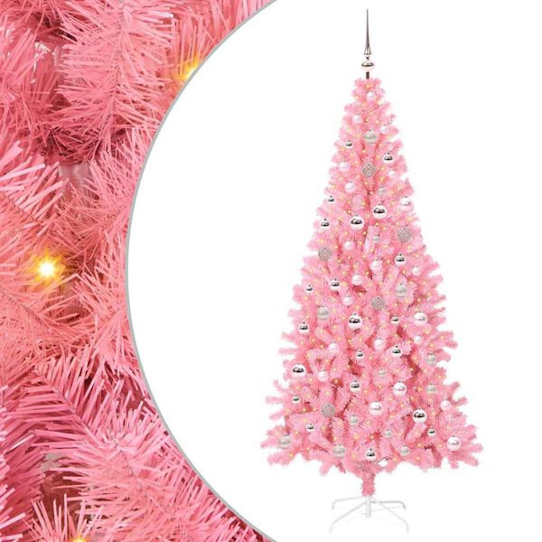 vidaXL Christmas Tree with 300 LEDs with Stand Pink 240 cm PVC