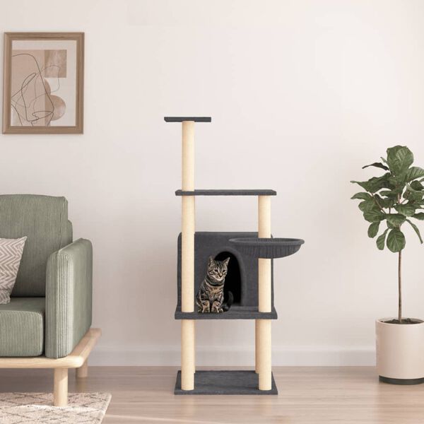 vidaXL Cat Tree with Sisal Scratching Posts Dark Grey 132 cm