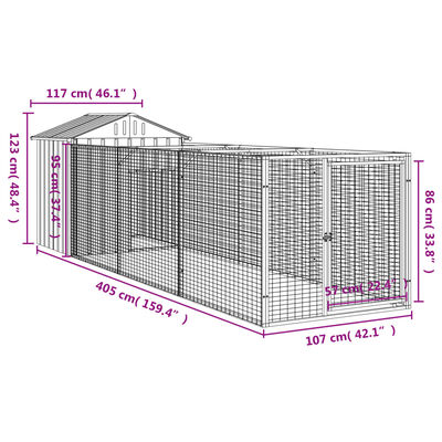 vidaXL Dog House with Roof Light Grey 117x405x123 cm Galvanised Steel
