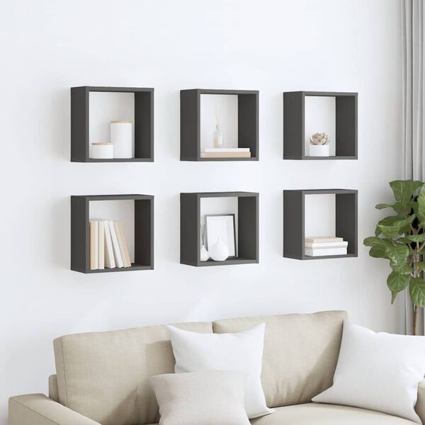 vidaXL Wall Cube Shelves 6 pcs Grey 30x15x30 cm