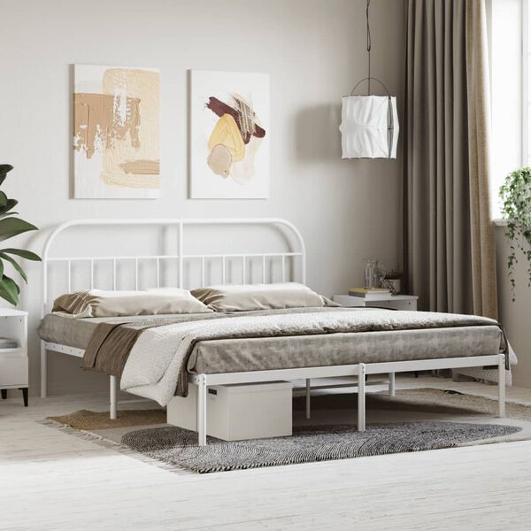 vidaXL Metal Bed Frame without Mattress with Headboard White 160x200cm