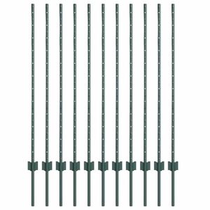 vidaXL Embedded Fence Post 11 pcs Green 160 cm Powder-Coated Steel