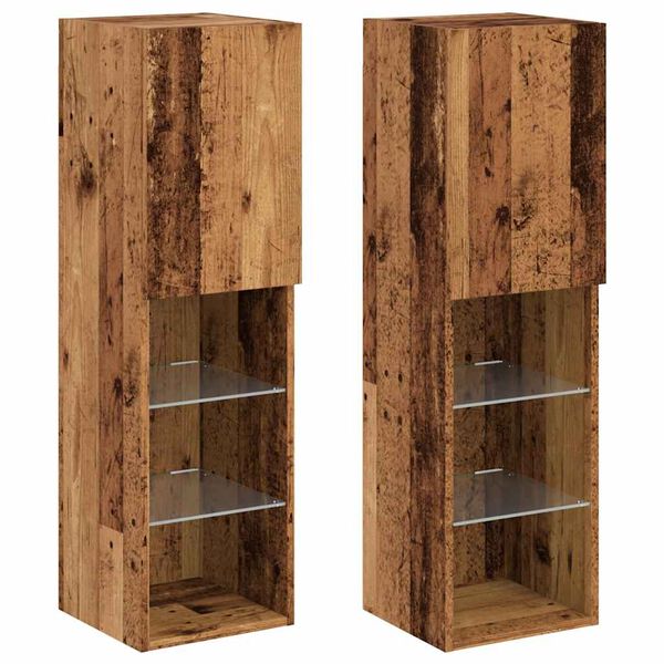 vidaXL TV Cabinets with LED Lights 2 pcs Old Wood 30.5x30x102 cm