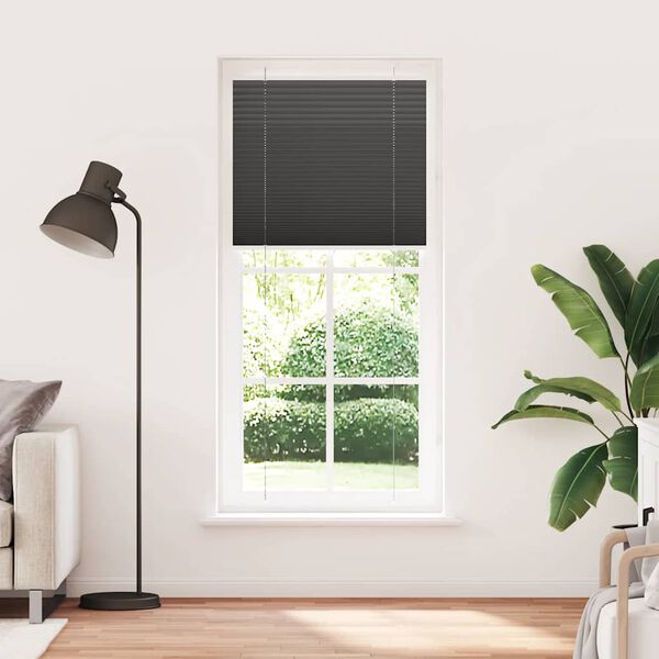 vidaXL Pleated Blind Black 85x200 cm Fabric Width 84.4 cm Polyester
