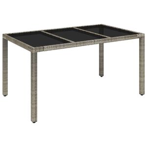 vidaXL Garden Table with Glass Top Grey 150x90x75 cm Poly Rattan