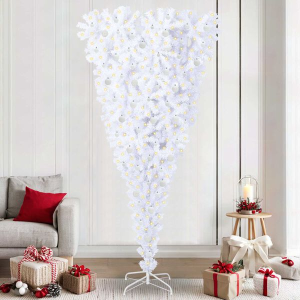 vidaXL Artificial Christmas Tree with Stand White 240 cm PVC and Steel