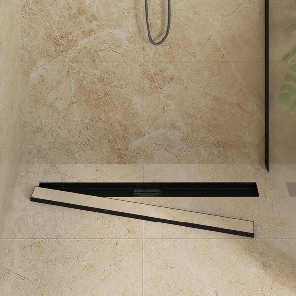vidaXL 2 in 1 Shower Drain Black 100 cm Stainless Steel 304