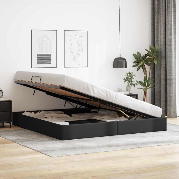 vidaXL Storage Bed with Mattress Black 200 x 200 cm Faux leather