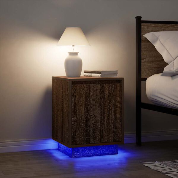 vidaXL Bedside Cabinets with LED Lights&nbsp;2 pcs Brown Oak 38x34x50 cm