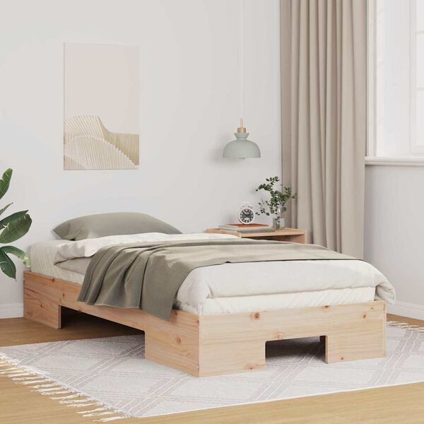 vidaXL Floor Bed Frame with Storage Brown 75 x 190 cm Solid pine wood