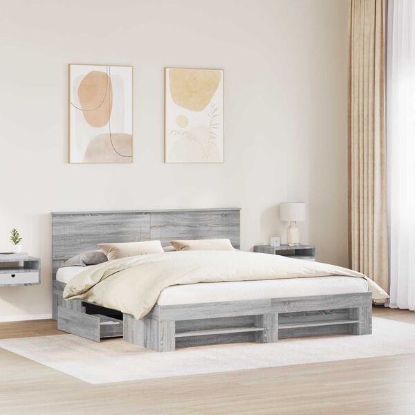 vidaXL Bed Frame Grey Sonoma 180 x 200 cm Engineered Wood