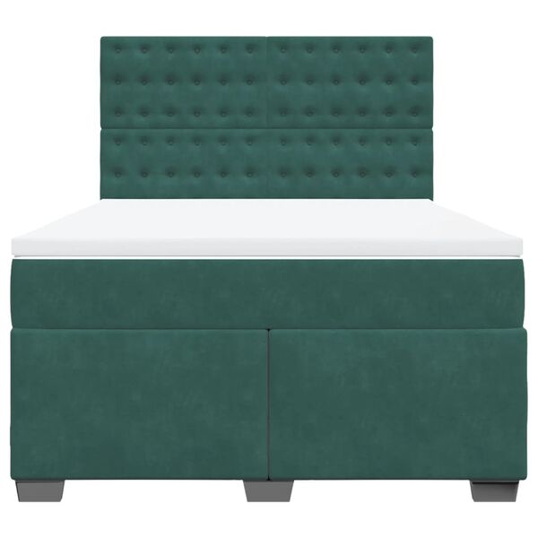 vidaXL Box Spring Bed with Mattress Dark Green 140x190 cm Velvet