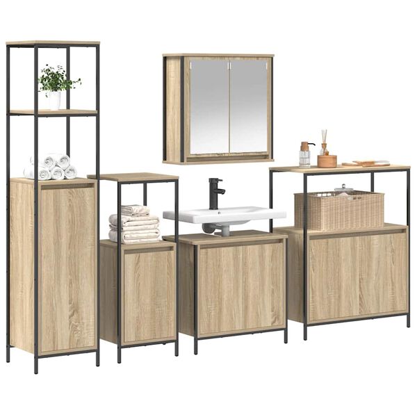 vidaXL Bathroom Furniture Set with Shelf 5 pcs Sonoma Oak and Black