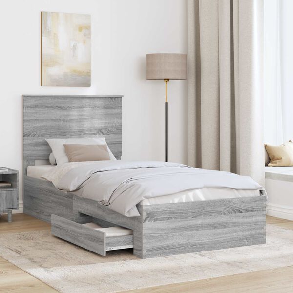 vidaXL Bed Frame with Drawer Grey Sonoma 100 x 200 cm Engineered Wood