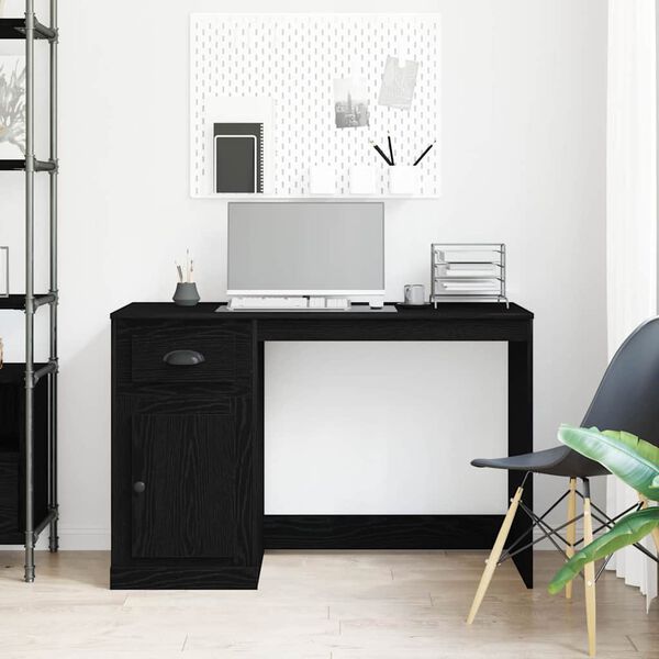 vidaXL Desk with Drawer Black Oak 50 x 115 x 75 cm Engineered Wood