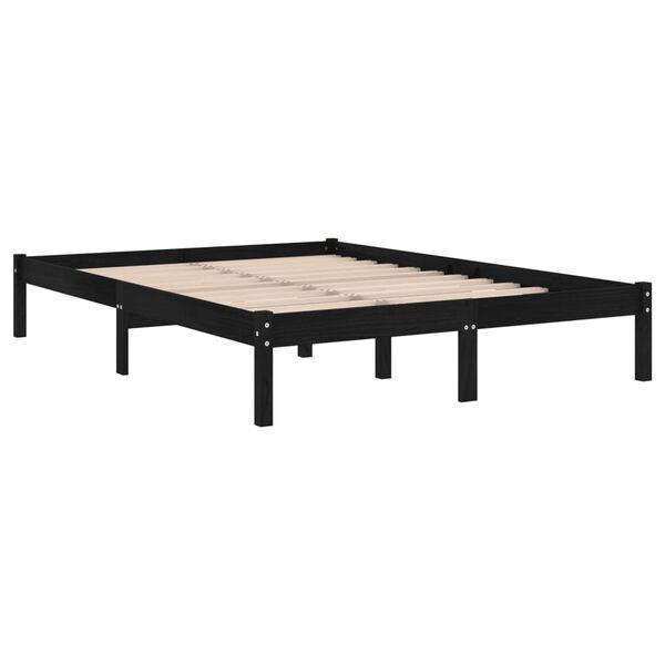 vidaXL Bed Frame without Mattress Black Solid Wood Double