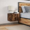 vidaXL Wall-mounted Bedside Cabinet with LED Lights Smoked Oak