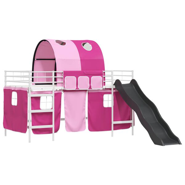 vidaXL Kids'Loft Bed Frame White and Pink 99.5 x 200 cm Metal