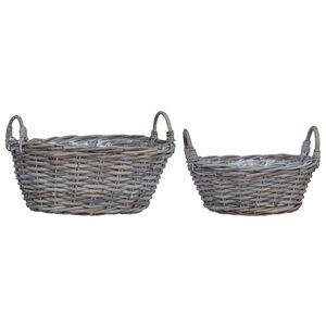 vidaXL Planter Basket with Storage 2 pcs Grey Lacak Rattan