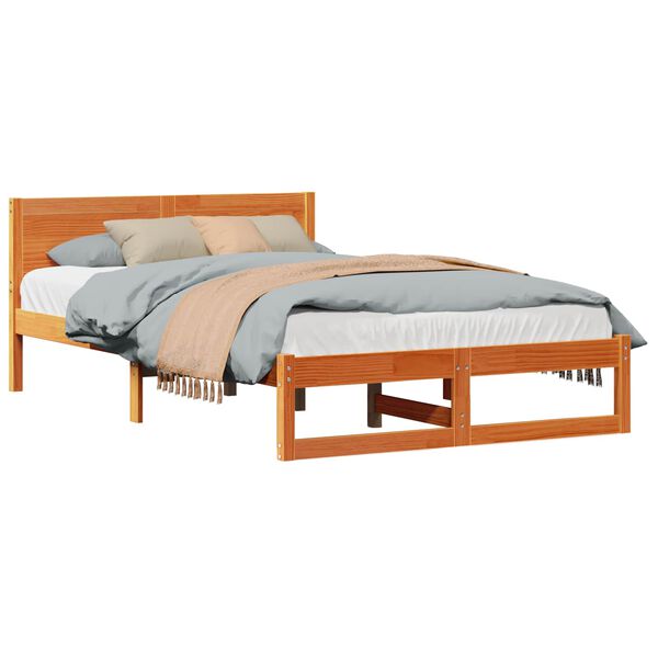 vidaXL Bed Frame with Headboard Wax Brown 120 x 200 cm Solid Pine Wood