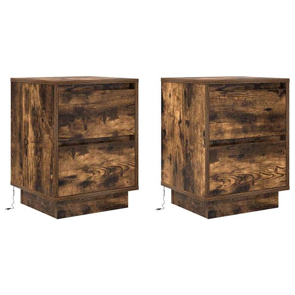 vidaXL Bedside Cabinets with LED Lights&nbsp;2 pcs Smoked Oak 38x34x50 cm