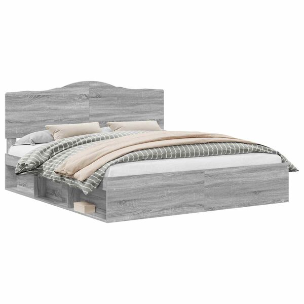 vidaXL Bed Frame Grey Sonoma 200 x 200 cm Solid Pine Wood