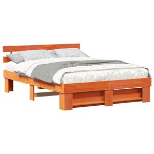 vidaXL Bed Frame with Headboard Wax Brown 160 x 200 cm Solid Pine Wood