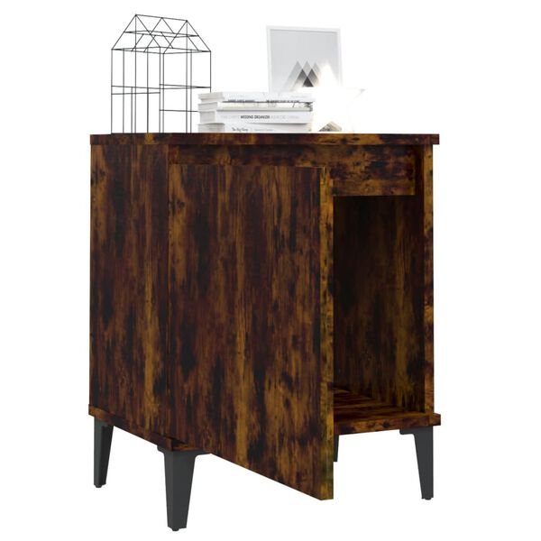 vidaXL Bed Cabinet with Metal Legs Smoked Oak 40x30x50 cm
