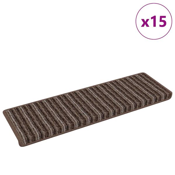 vidaXL Self-adhesive Stair Mats Striped 15 pcs Brown 65 x 21 x 4 cm