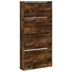 vidaXL Shoe Cabinet with 4 Flip-Drawers Smoked Oak 80x21x163.5 cm
