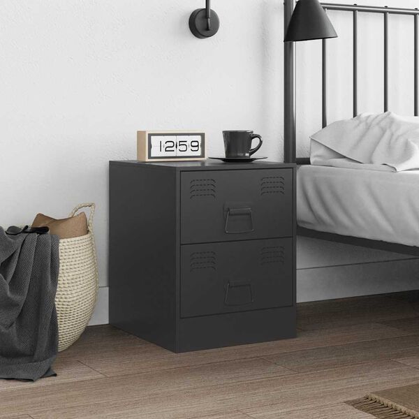 vidaXL Bedside Cabinet Black 34.5x39x44 cm Steel