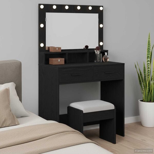 vidaXL Dressing Table Black Oak 79 x 41 x 135 cm Engineered Wood
