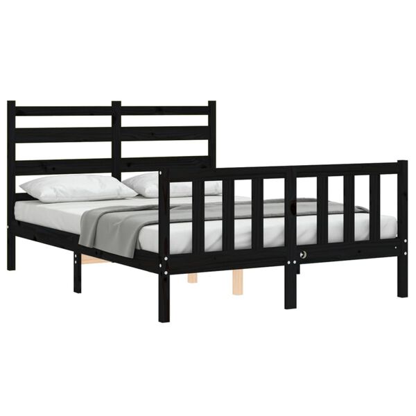 vidaXL Bed Frame without Mattress Black Double Solid Wood Pine