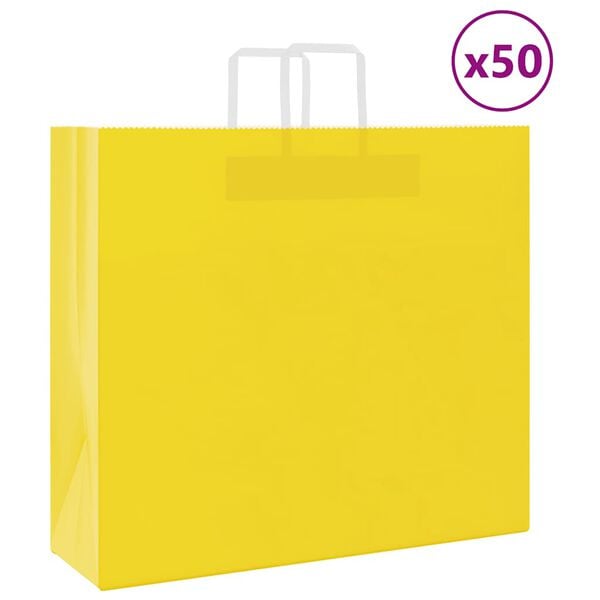 vidaXL Paper Bags 50 pcs with Handles Yellow 54x15x49 cm
