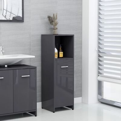 vidaXL Bathroom Cabinet High Gloss Grey 30x30x95 cm Chipboard