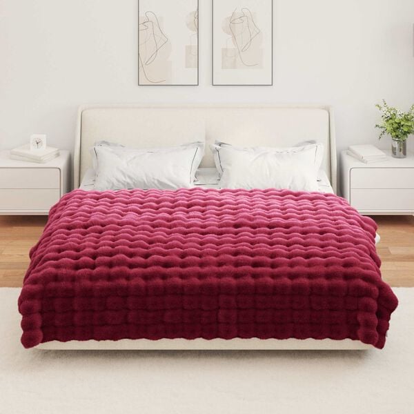 vidaXL Faux Rabbit Fur Blanket Bordeaux Red 150 x 220 cm Polyester