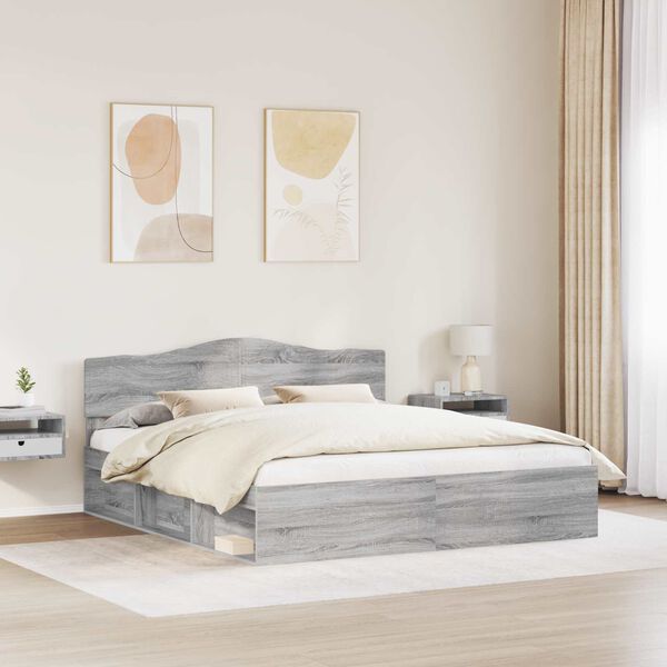 vidaXL Bed Frame Grey Sonoma 200 x 200 cm Solid Pine Wood