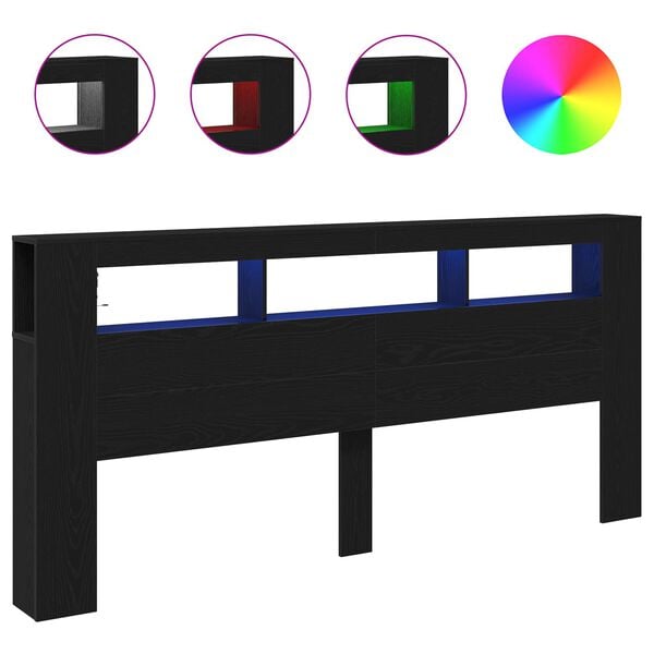 vidaXL LED Headboard Black Oak 220 x 18.5 x 103.5 cm Engineered Wood