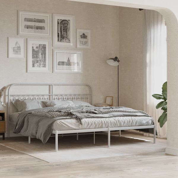 vidaXL Metal Bed Frame without Mattress with Headboard White 183x213cm