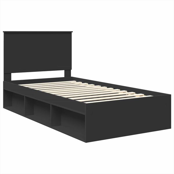 vidaXL Bed Frame with Headboard Black 100 x 200 cm Solid Pine Wood
