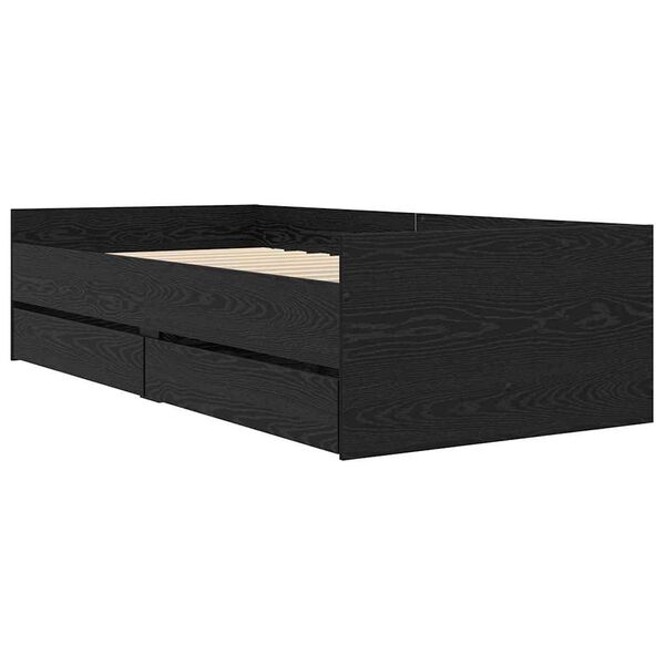 vidaXL Bed Frame with Drawer Black Oak 90 x 200 cm Solid Pine Wood