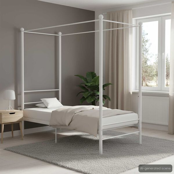 vidaXL Canopy Bed Frame without Mattress White Metal 90x200 cm