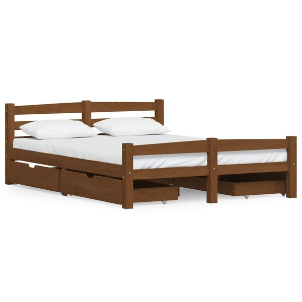 vidaXL Bed Frame without Mattress Honey Brown Solid Wood 140x200 cm (322078+2x321987)