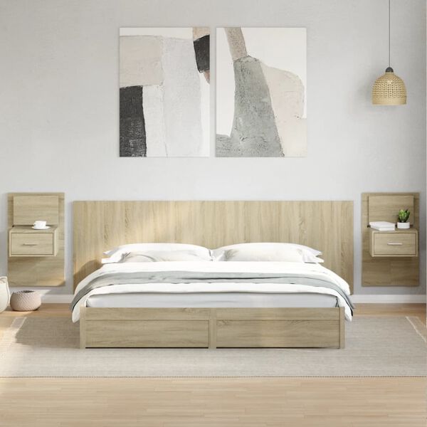 vidaXL Bed Headboard with Cabinets Sonoma Oak 240 cm Engineered Wood