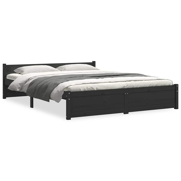 vidaXL Bed Frame without Mattress Black Solid Wood 140x190 cm