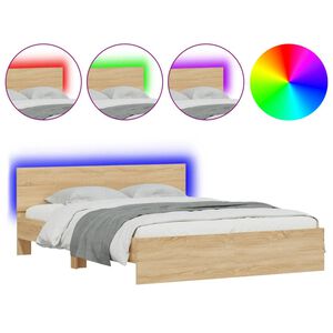 vidaXL Bed Frame with LED without Mattress Sonoma Oak 150x200 cm King Size