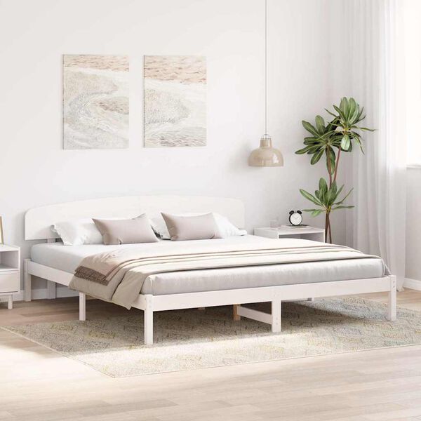 vidaXL Bed Frame with Headboard White 180 x 200 cm Solid Pine Wood