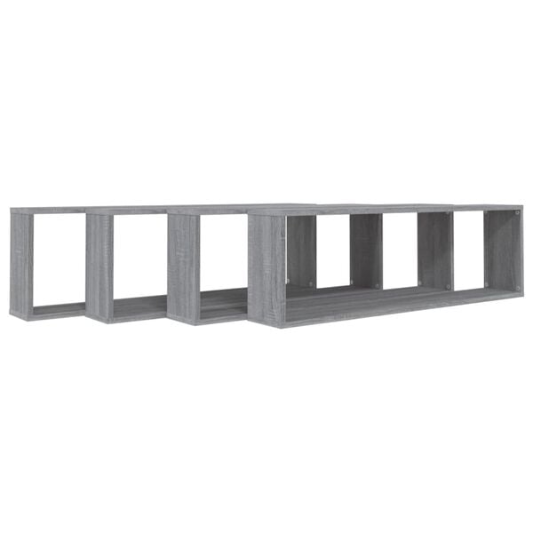 vidaXL Wall Cube Shelves 4 pcs Grey Sonoma 100x15x30 cm Engineered Wood
