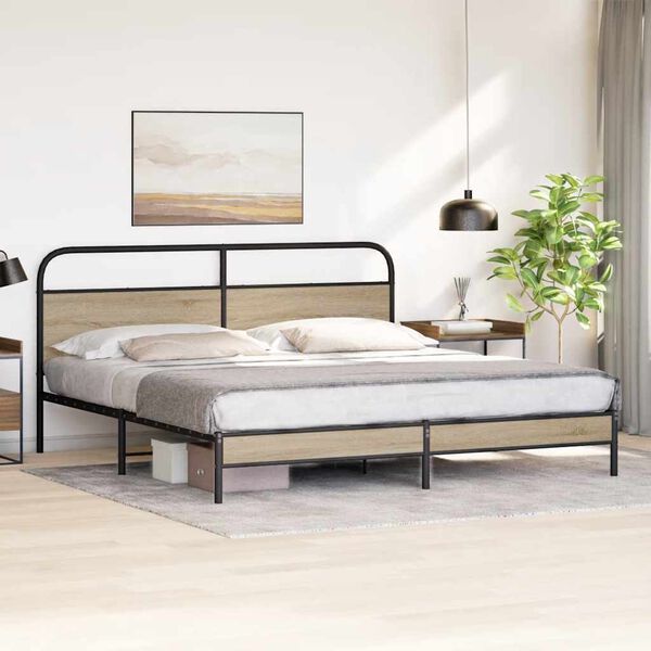 vidaXL Metal Bed Frame without Mattress Smoked Oak 193x203 cm