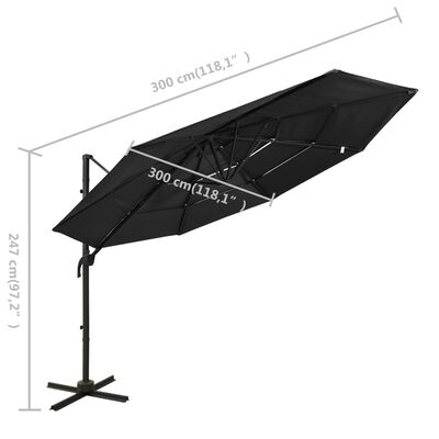 vidaXL 4-Tier Parasol with Aluminium Pole Black 3x3 m